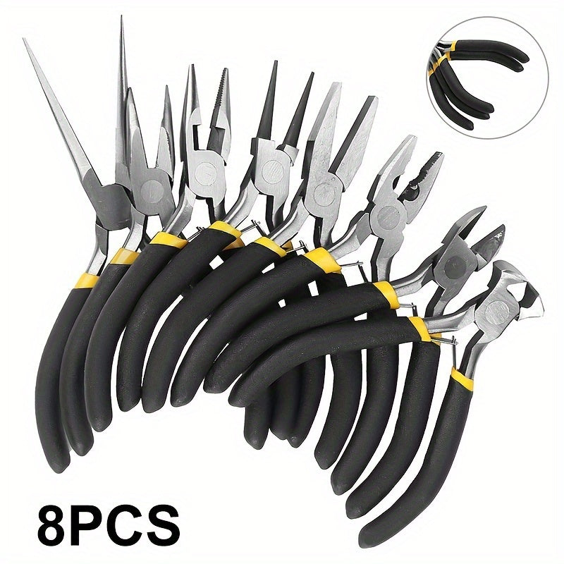 8-Piece Mini Jewelry Pliers Set with Round Curved Needle Nose Pliers for Jewelry Making and Crafting