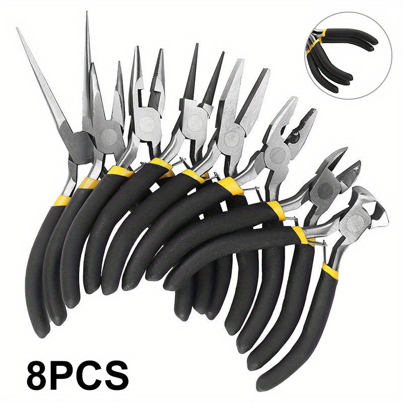 8-Piece Mini Jewelry Pliers Set with Round Curved Needle Nose Pliers for Jewelry Making and Crafting