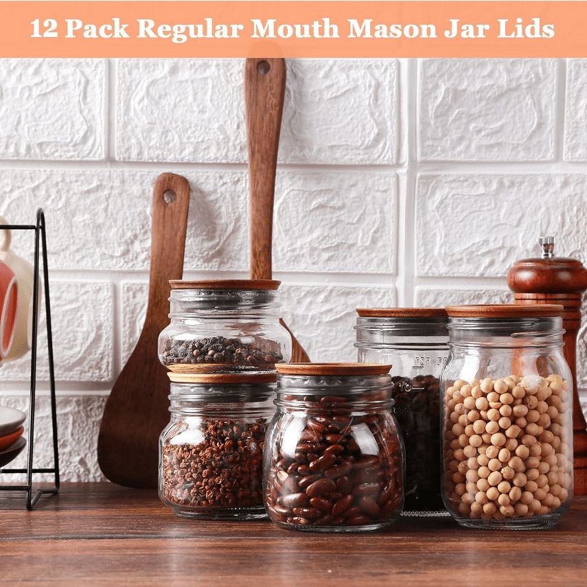 Pack of 12 Wooden Jar Lids for Ball Jars Airtight Silicone Seal Brown