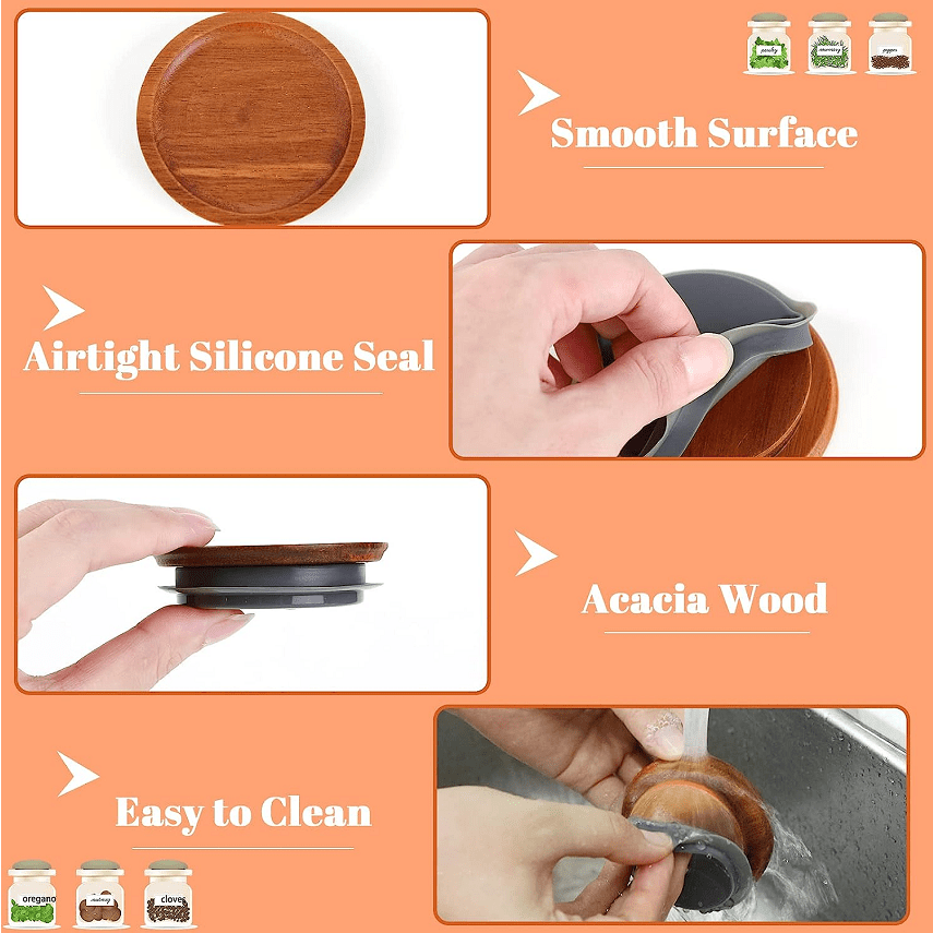 Pack of 12 Wooden Jar Lids for Ball Jars Airtight Silicone Seal Brown