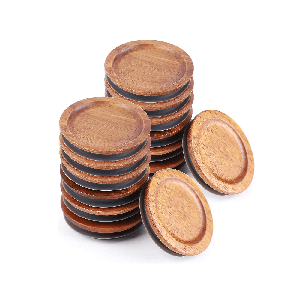 Pack of 12 Wooden Jar Lids for Ball Jars Airtight Silicone Seal Brown