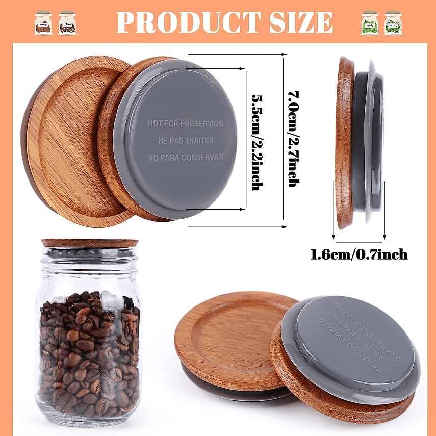 Pack of 12 Wooden Jar Lids for Ball Jars Airtight Silicone Seal Brown