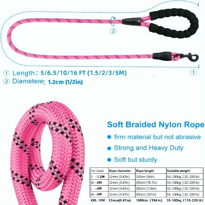 Reflective Nylon Dog Leash for Medium and Large Dogs with Stripes Pattern