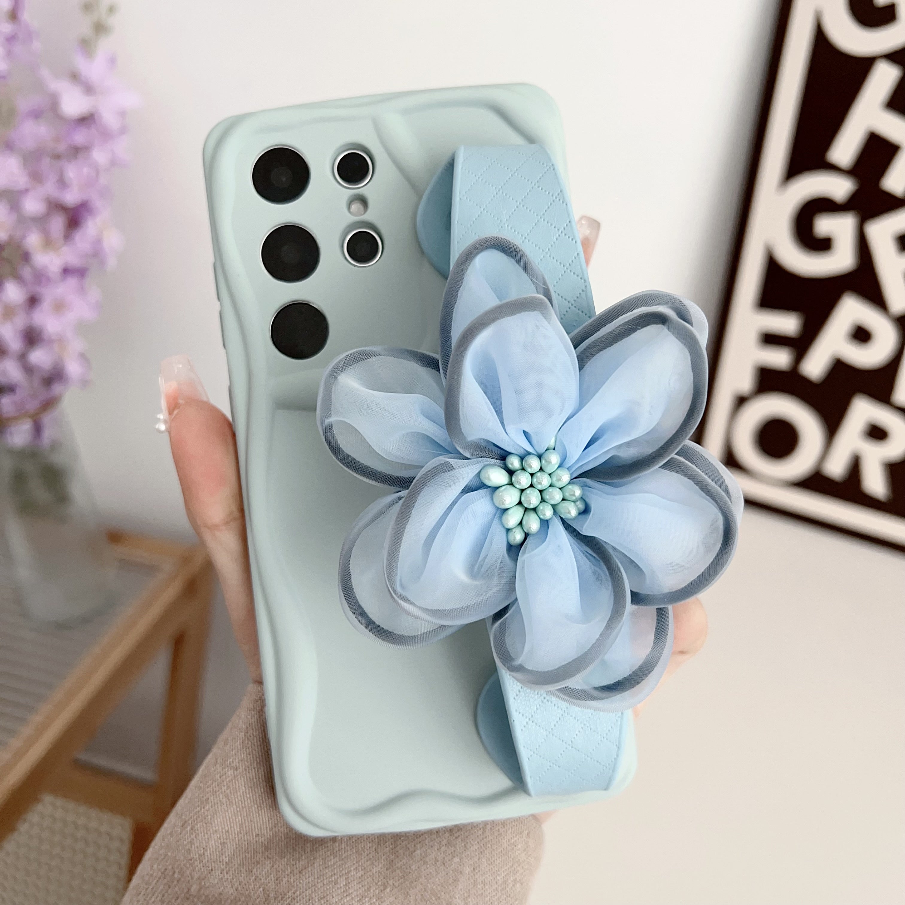 Girls Rose Flower Wristband Phone Case Holder for Samsung Galaxy A Series and S Series