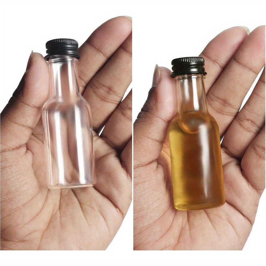 Set of 50 or 100 Mini Liquor Bottles 25ml PET Plastic with Black Cap