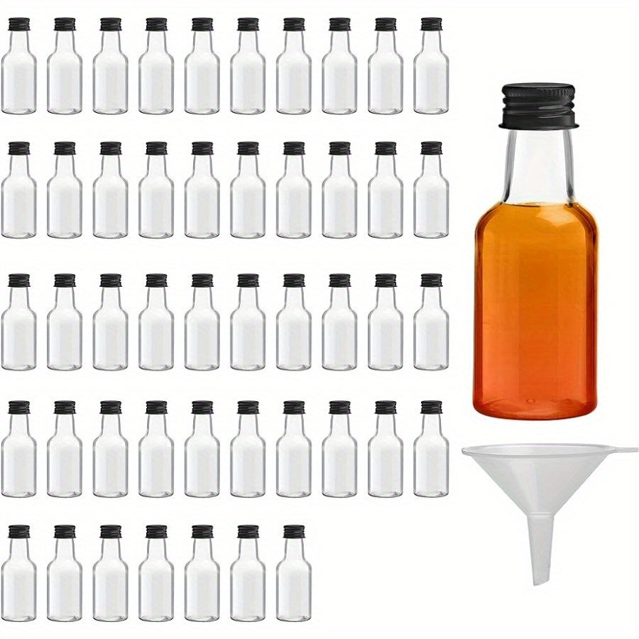 Set of 50 or 100 Mini Liquor Bottles 25ml PET Plastic with Black Cap