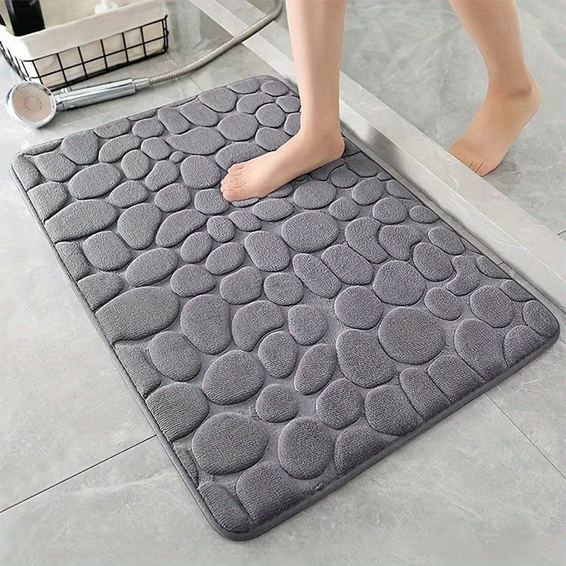 Alfombra de baño de espuma viscoelástica con relieve de adoquines, antideslizante, absorbente de agua, lavable para baño y ducha