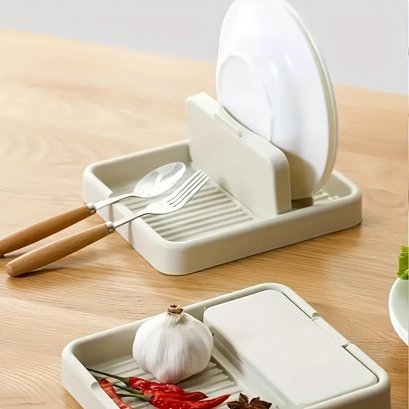 Foldable Kitchen Pot Lid Holder with Utensil Rest, Space-Saving Cookware Organizer