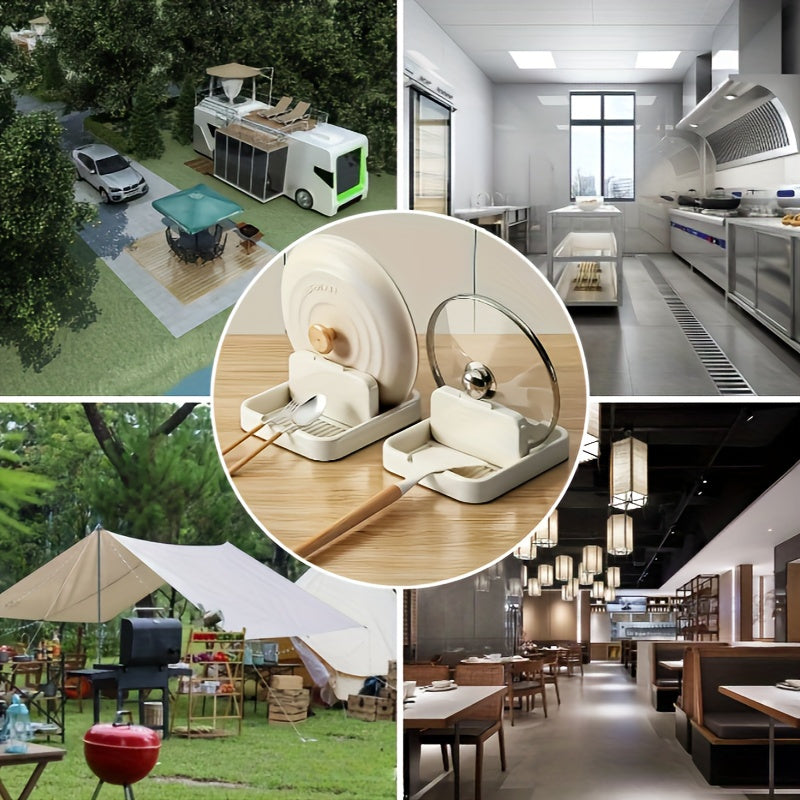 Foldable Kitchen Pot Lid Holder with Utensil Rest, Space-Saving Cookware Organizer