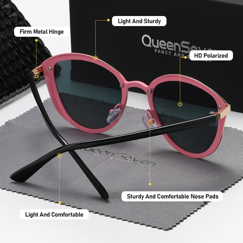 Polarized Cat Eye Sunglasses for Women and Men Mirrored Metal Frame Driving Beach Travel
