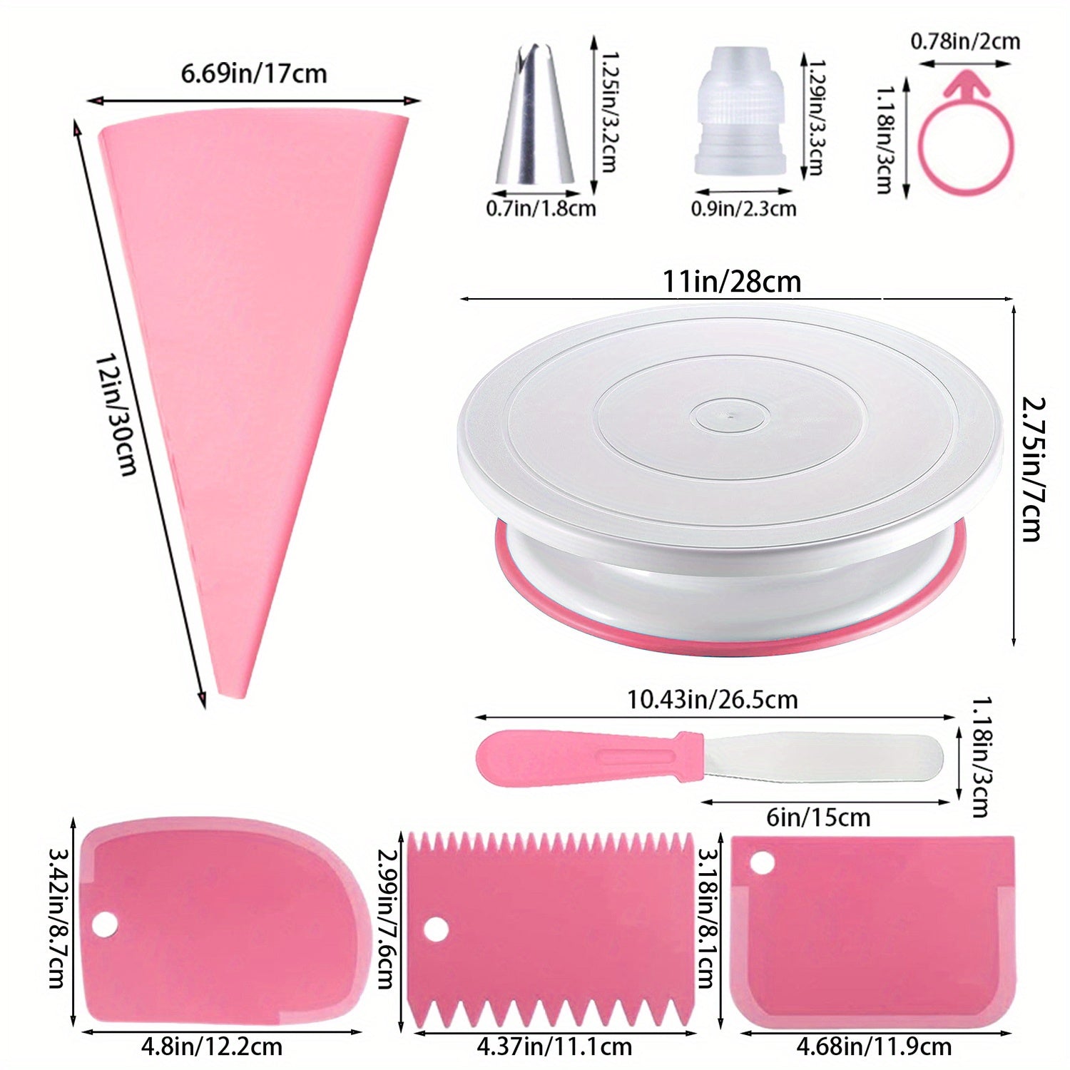 Cake Decorating Set with 24 Nozzles, Turntable, Reusable Bags, Spatulas