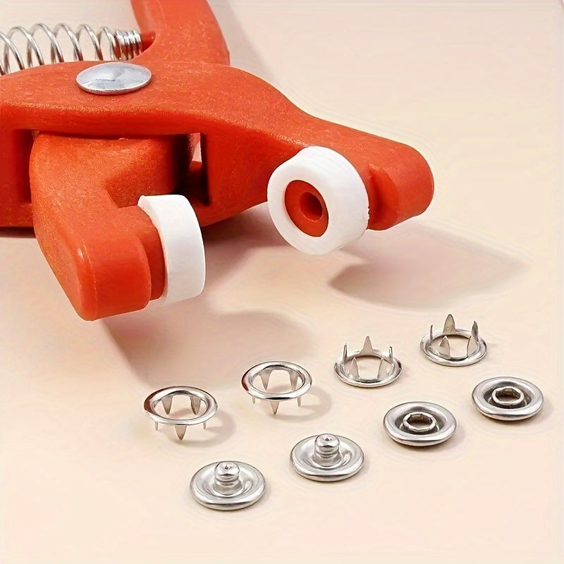 50 Sets of Metal Snap Fasteners Kit with Pliers for Sewing Crafts and Clothing Accessories in Orange and Silver Grey