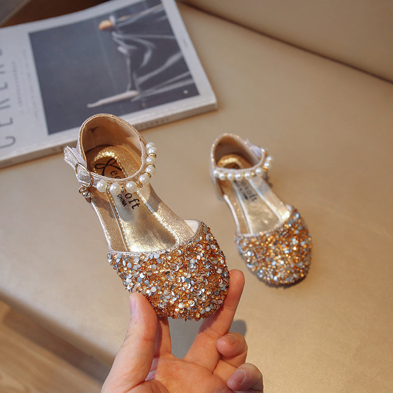 Kids Girls Sequin Princess Shoes All-Season Casual Party Flat with Breathable Lightweight Rubber Sole