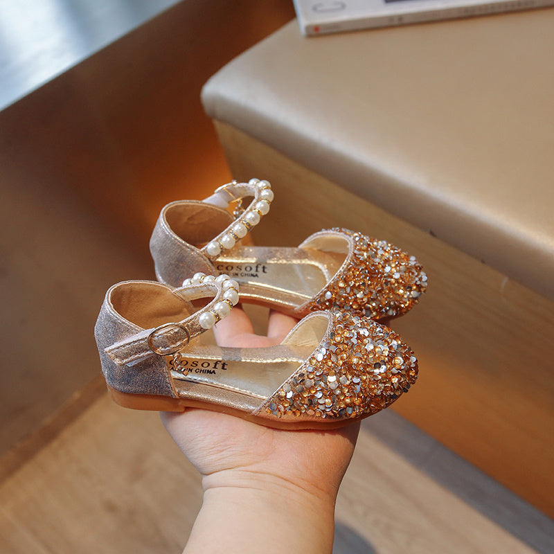 Kids Girls Sequin Princess Shoes All-Season Casual Party Flat with Breathable Lightweight Rubber Sole