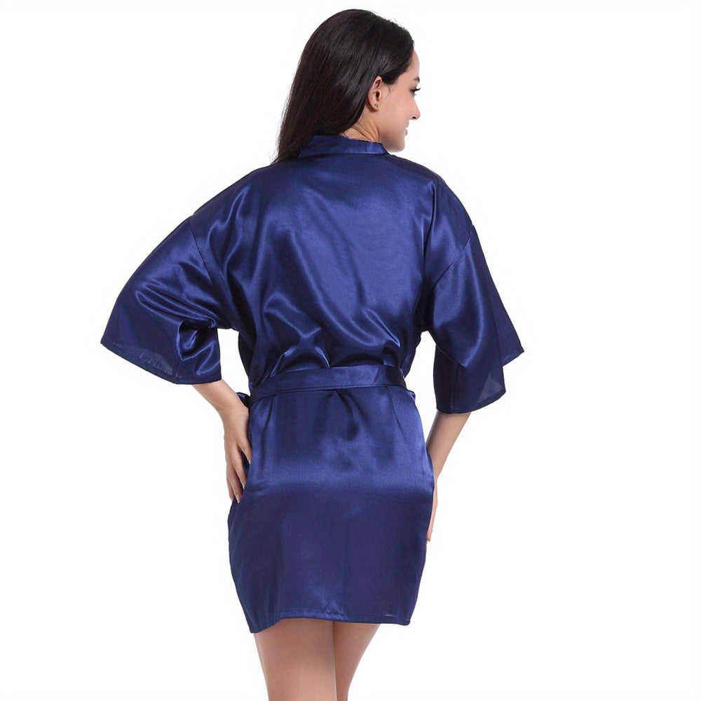 Women's Bridal Robe Kimono Dressing Gown Sleepwear with Belt 3/4 Sleeve