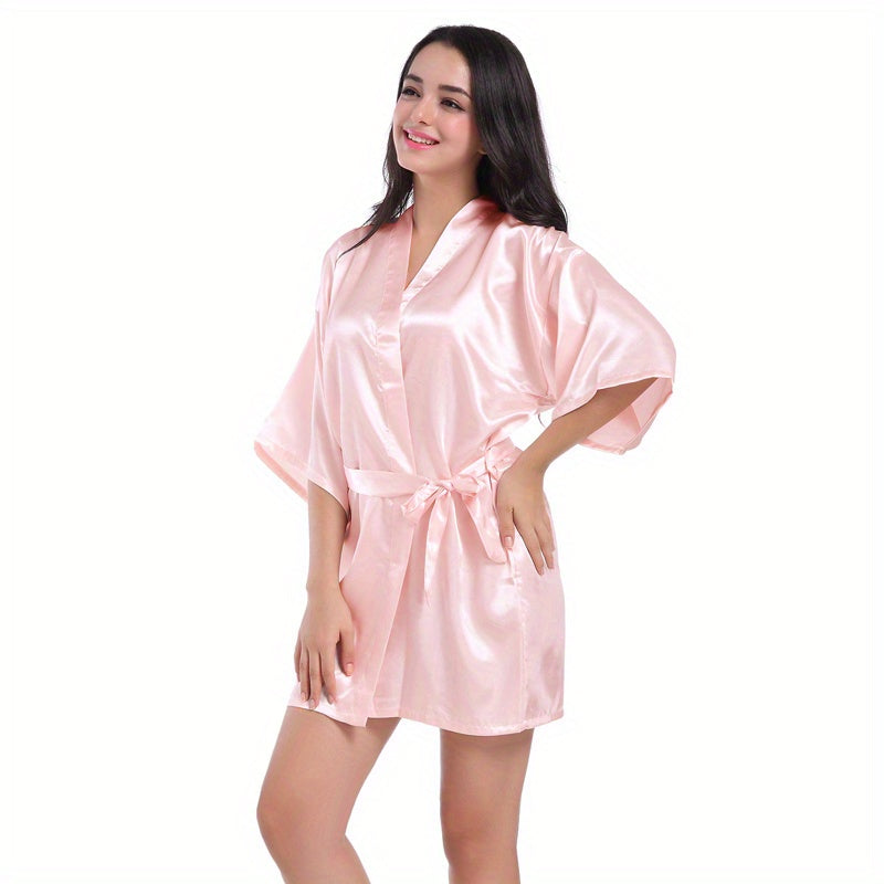 Женский свадебный халат кимоно, пеньюар с поясом, рукава 3/4