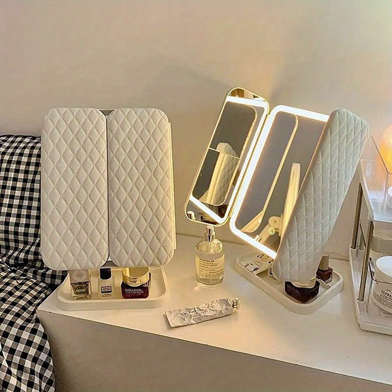 Tri-Fold Makeup Mirror with LED Lights and 270° Rotation for Vanity and Gift