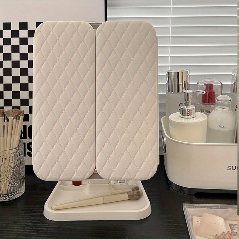 Tri-Fold Makeup Mirror with LED Lights and 270° Rotation for Vanity and Gift