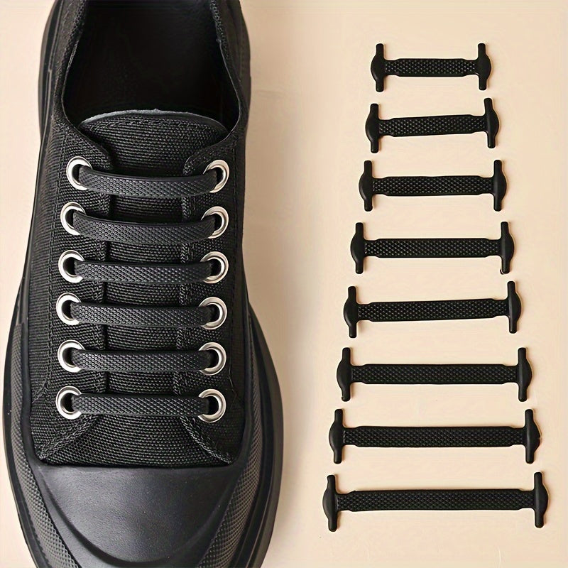 Unisex Elastic No-Tie Shoelaces Set Black White 16 Pairs Durable Plastic