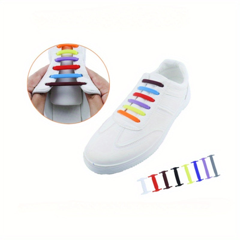 Unisex Elastic No-Tie Shoelaces Set Black White 16 Pairs Durable Plastic