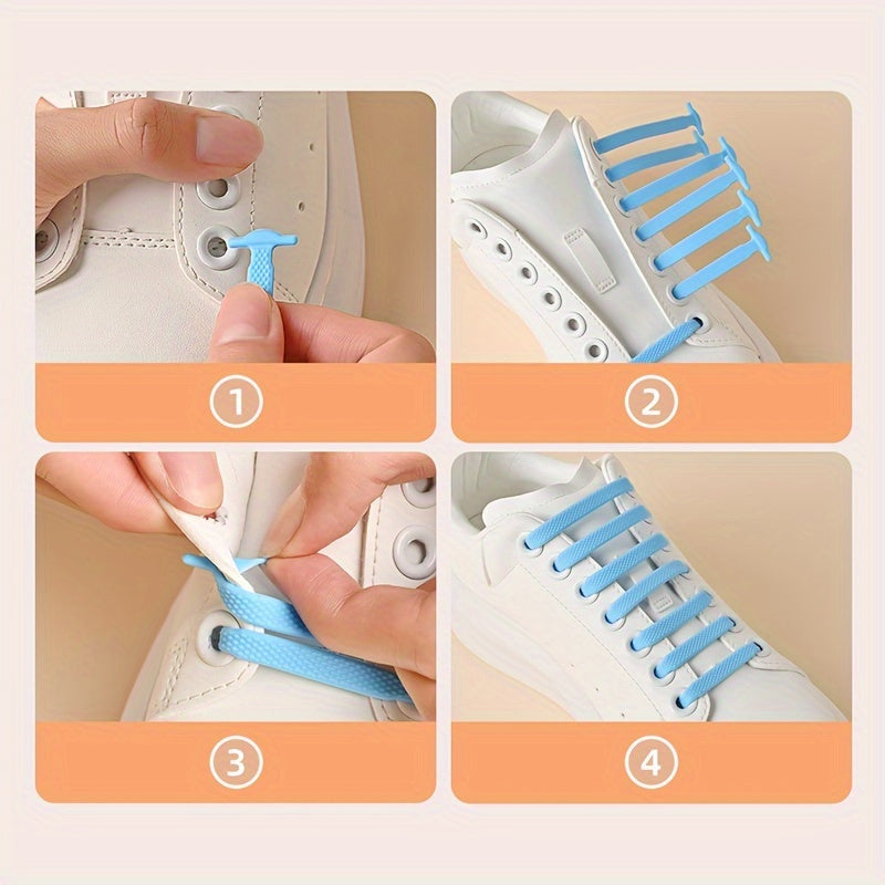 Unisex Elastic No-Tie Shoelaces Set Black White 16 Pairs Durable Plastic