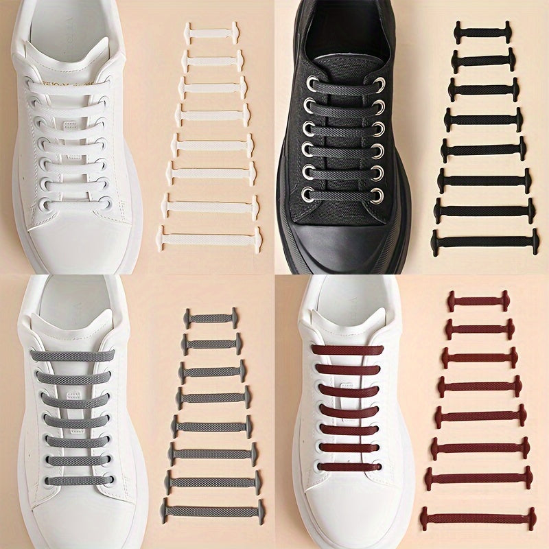 Unisex Elastic No-Tie Shoelaces Set Black White 16 Pairs Durable Plastic