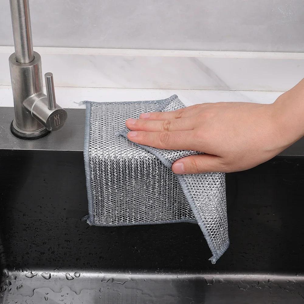 Double-Layer Steel Wire Cleaning Cloths 20cm Non-Stick Kitchen Cleaning Cloths Pack of 6