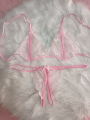 Conjunto de lencería de tul para mujer con pantalones con abertura seductora