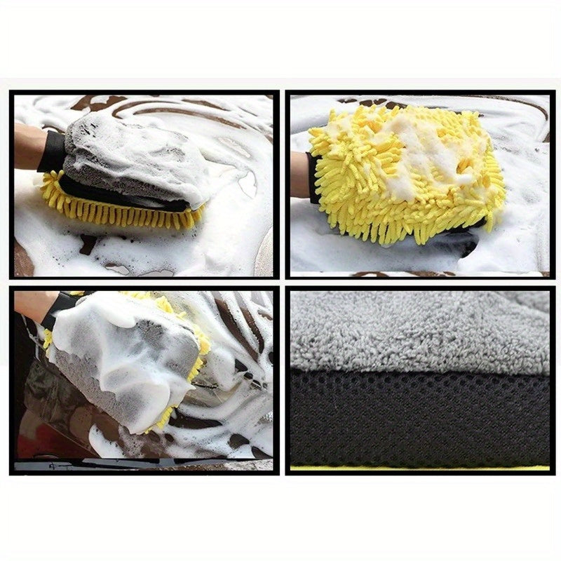 Chenille Microfiber Car Wash Mitt Double-Sided Scratch-Free Cleaning Tool