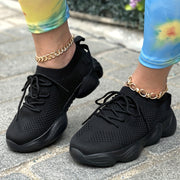 Women's Solid Color Platform Sneakers, Breathable Casual Running Shoes
