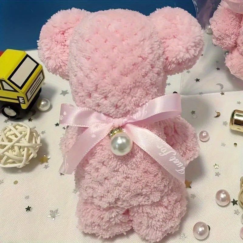 Premium High-Absorbent Knitted Cartoon Bear Polyester Towel