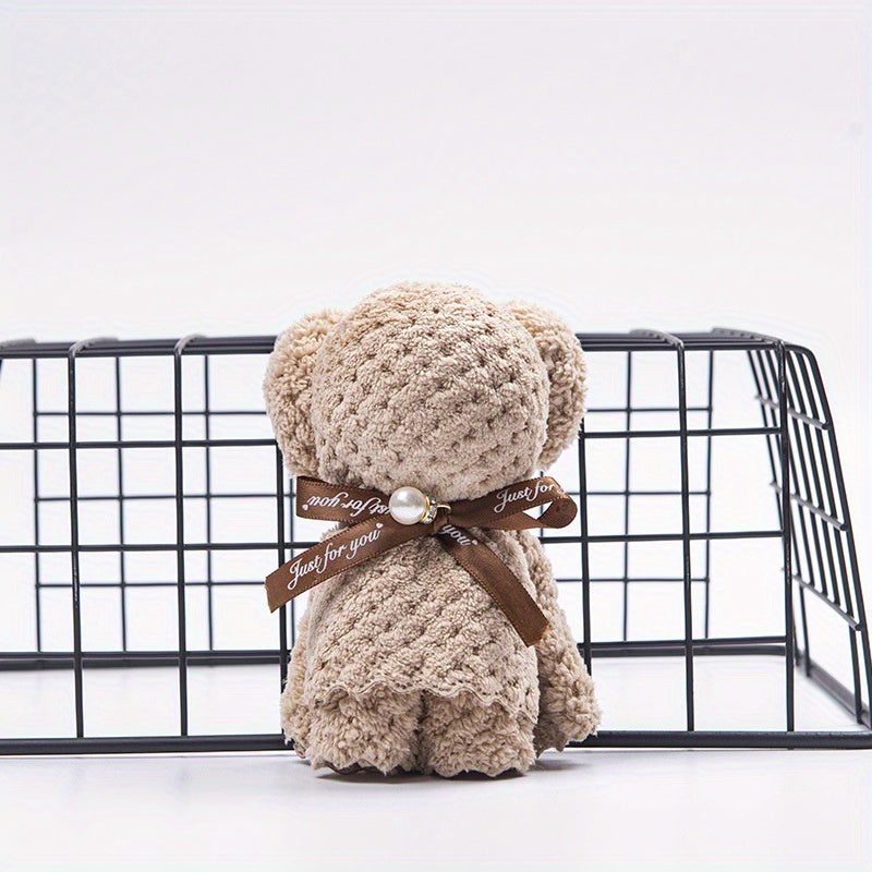 Premium High-Absorbent Knitted Cartoon Bear Polyester Towel