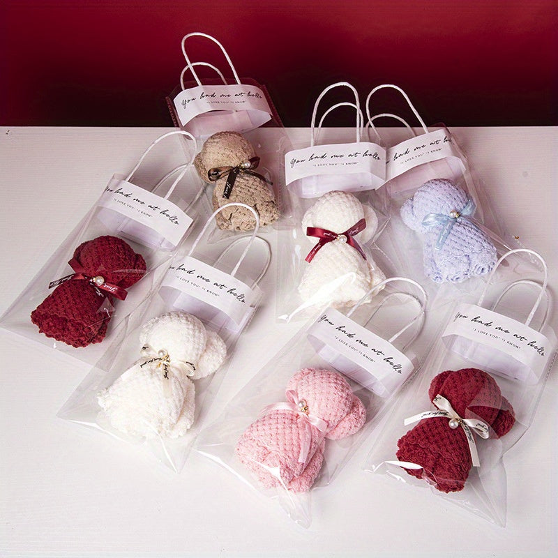 Premium High-Absorbent Knitted Cartoon Bear Polyester Towel