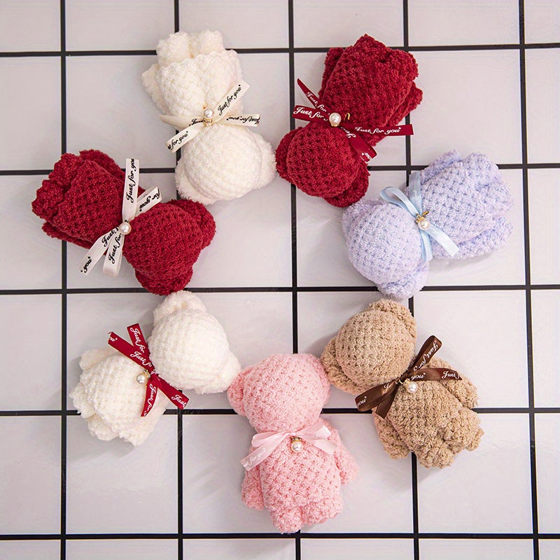 Premium High-Absorbent Knitted Cartoon Bear Polyester Towel