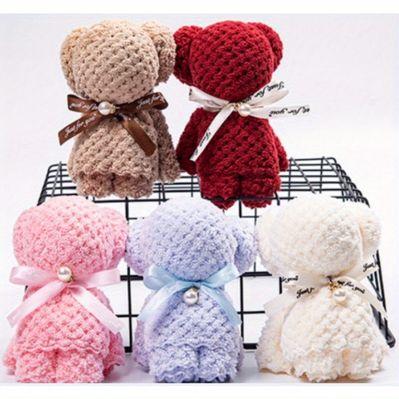Premium High-Absorbent Knitted Cartoon Bear Polyester Towel