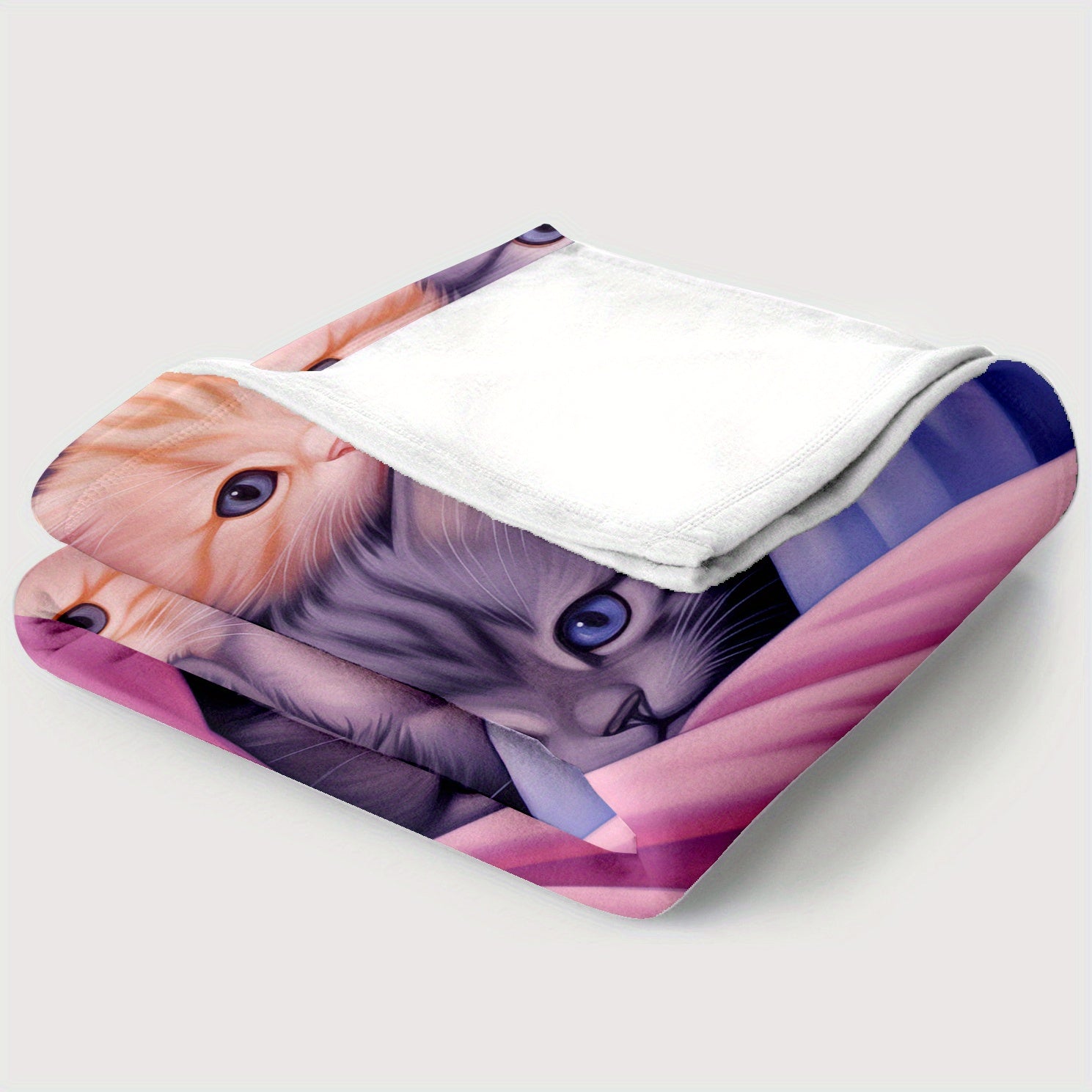 Blue and Pink Flannel Kitten Blanket Soft Warm Lightweight for Sofa Bed Travel