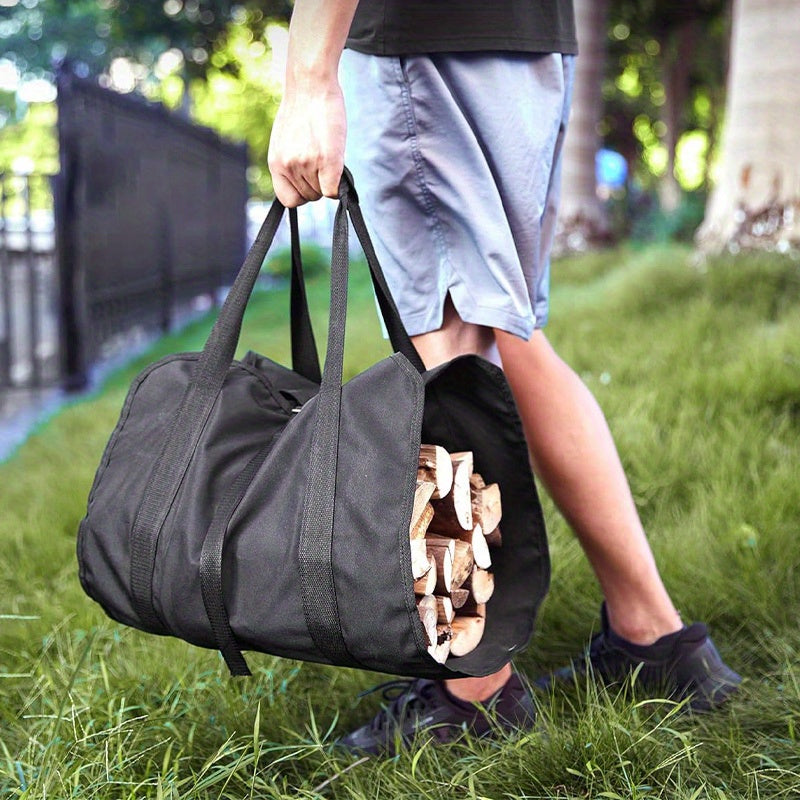 Waxed Canvas Firewood Carrier Bag 94cm with Handles and Straps for Indoor Camping