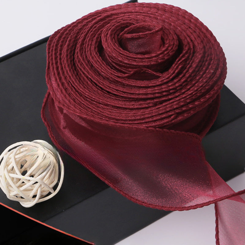 Sheer Wired Organza Ribbon with Floral and Gold Edge for Gift Wrapping and Crafts