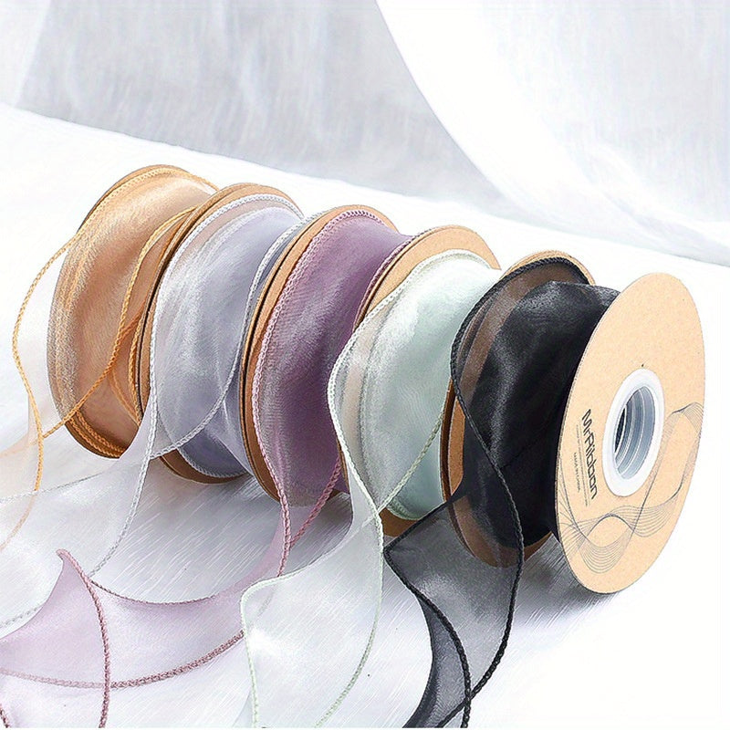Sheer Wired Organza Ribbon with Floral and Gold Edge for Gift Wrapping and Crafts