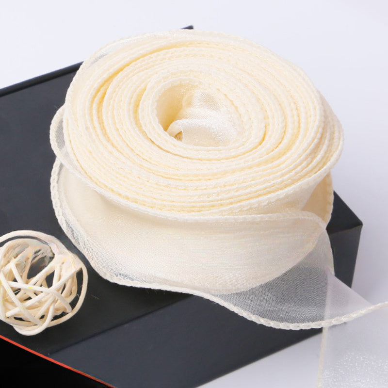 Sheer Wired Organza Ribbon with Floral and Gold Edge for Gift Wrapping and Crafts