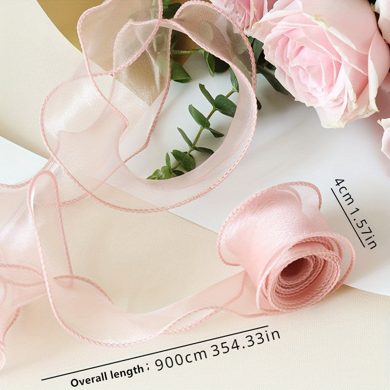 Sheer Wired Organza Ribbon with Floral and Gold Edge for Gift Wrapping and Crafts