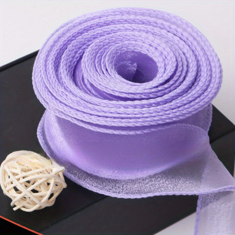 Sheer Wired Organza Ribbon with Floral and Gold Edge for Gift Wrapping and Crafts