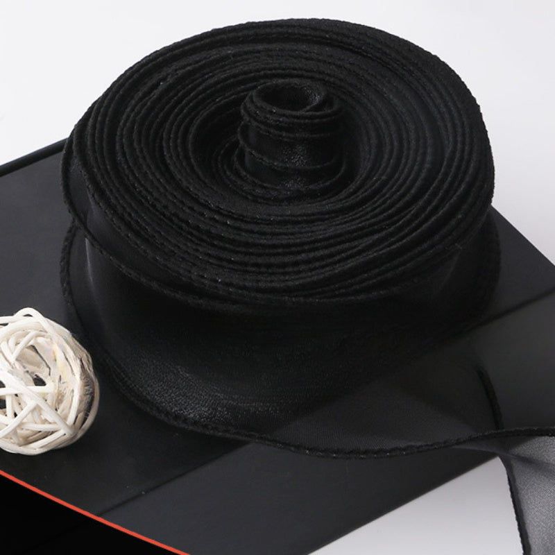 Sheer Wired Organza Ribbon with Floral and Gold Edge for Gift Wrapping and Crafts