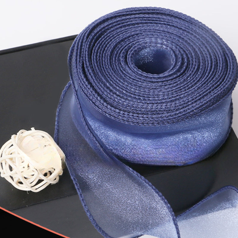 Sheer Wired Organza Ribbon with Floral and Gold Edge for Gift Wrapping and Crafts