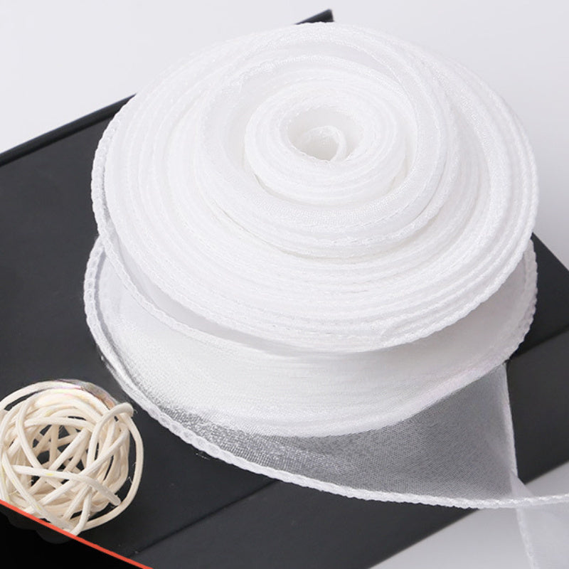 Sheer Wired Organza Ribbon with Floral and Gold Edge for Gift Wrapping and Crafts