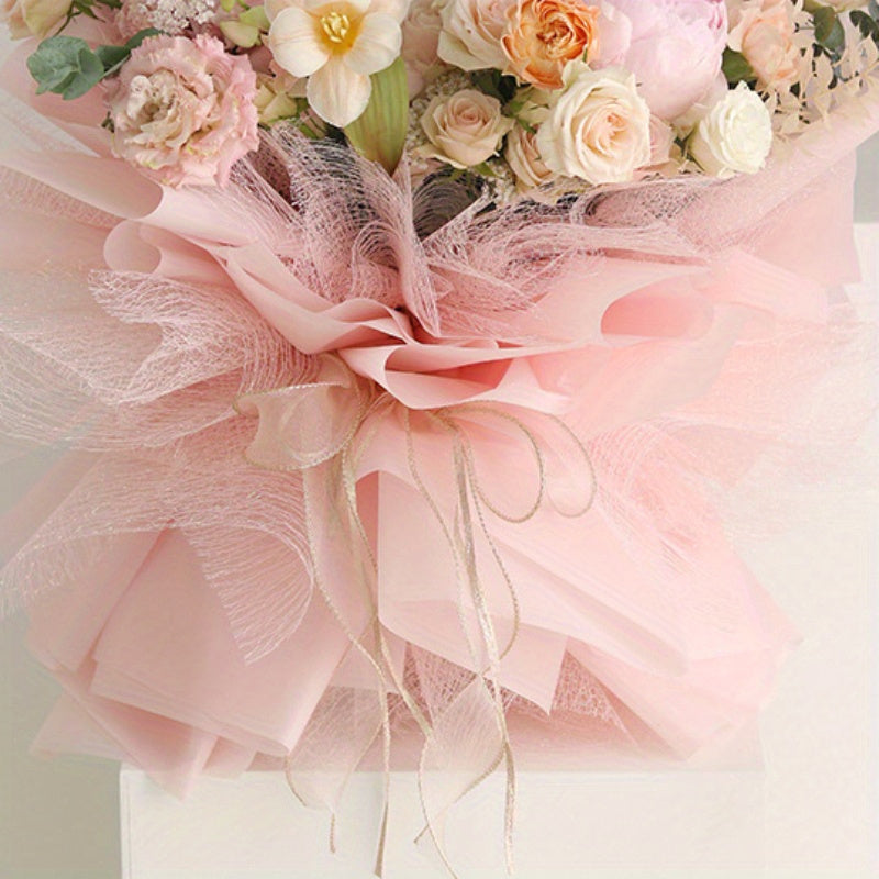 Sheer Wired Organza Ribbon with Floral and Gold Edge for Gift Wrapping and Crafts