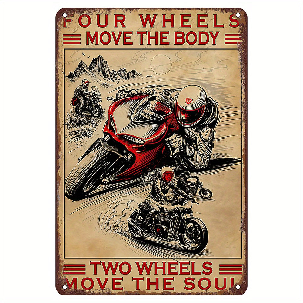 Motorcycle Wall Art Metal Tin Sign Two Wheels Move the Soul Funny Home Bar Cafe Restaurant Shop Garage Kitchen Gym Wall Decor