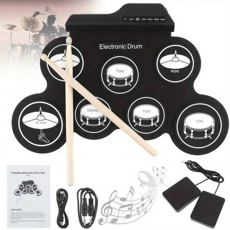 Set de batería electrónica USB portátil con pads de silicona para práctica de hip-hop jazz negro
