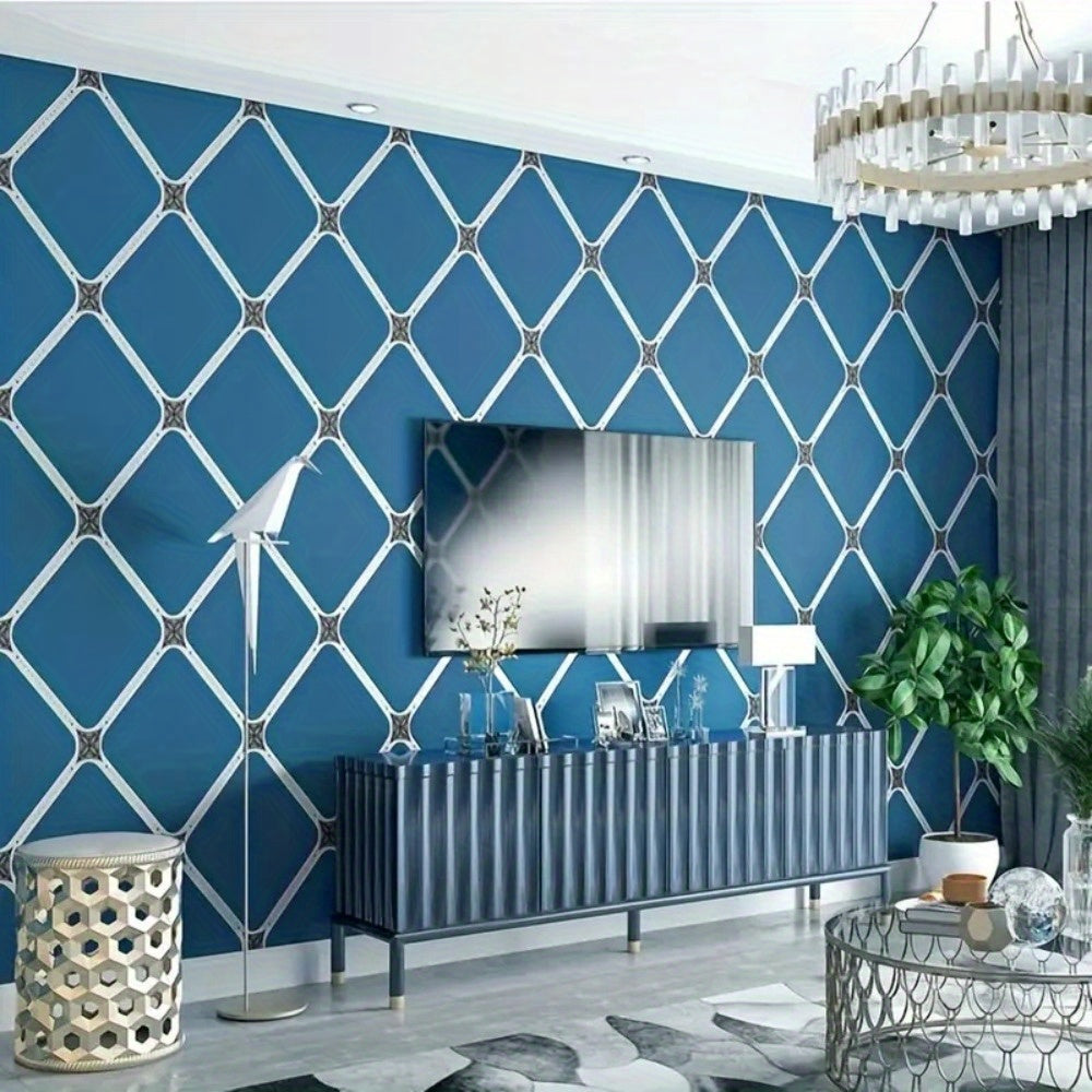 Waterproof Removable Vinyl Wallpaper Blue Geometric Self-Adhesive for Living Room Bedroom Furniture