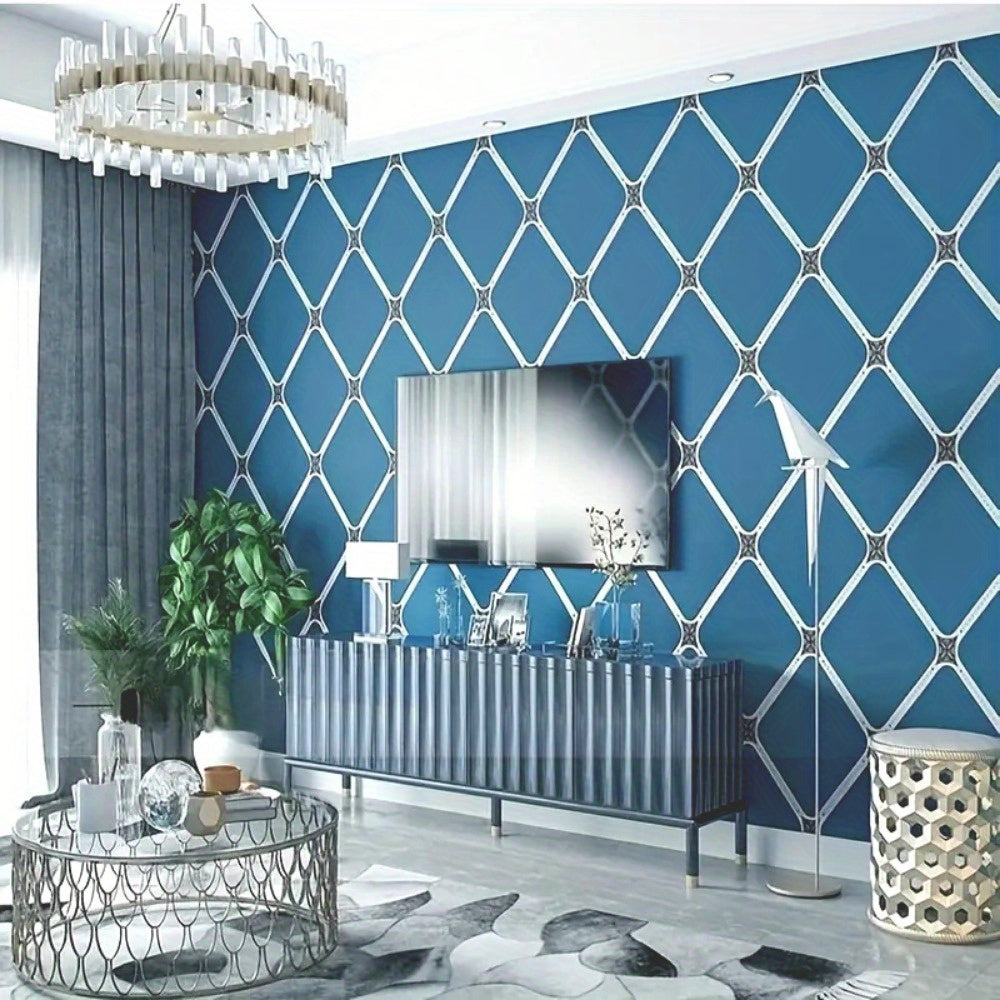 Waterproof Removable Vinyl Wallpaper Blue Geometric Self-Adhesive for Living Room Bedroom Furniture